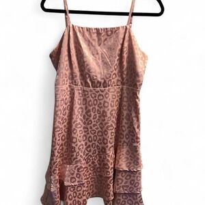 Altar'd State Muted Pink Leopard Print Dress with Satin Look Women's Size Large